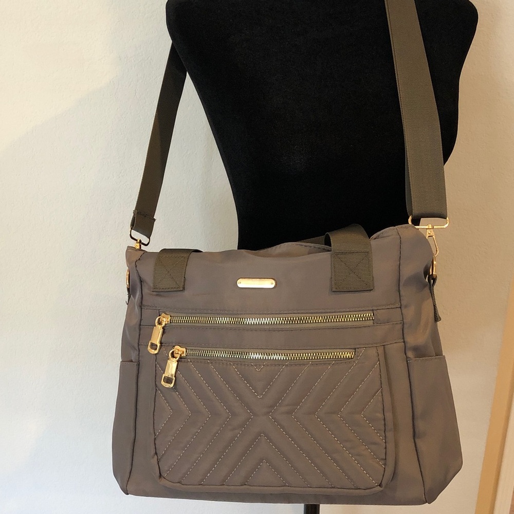 Stylish Quilted Grey Tote Bag with Gold Hardware